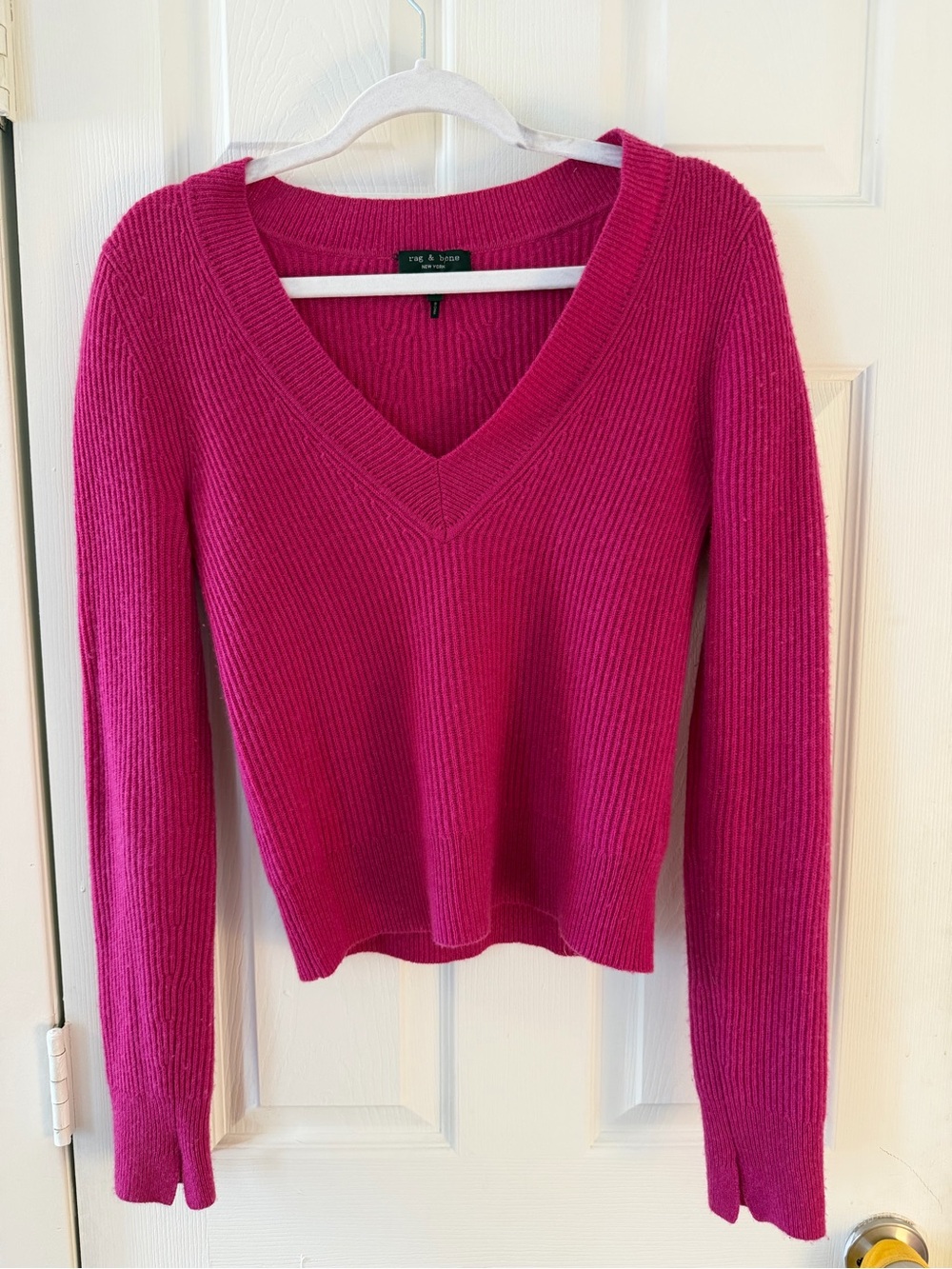 rag & bone Women's Ribbed V-Neck Sweater in Fuchsia